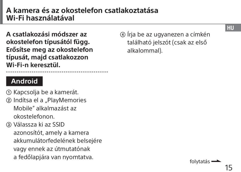 Írja be az ugyanezen a címkén található jelszót (csak az első alkalommal). HU Android Kapcsolja be a kamerát.