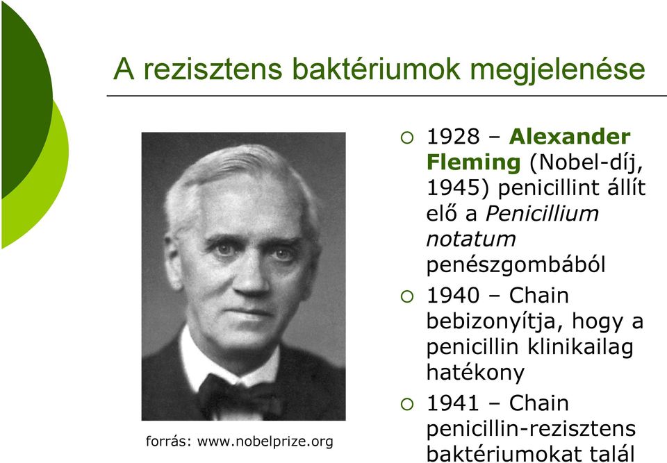 Penicillium notatum penészgombából 1940 Chain bebizonyítja, hogy a