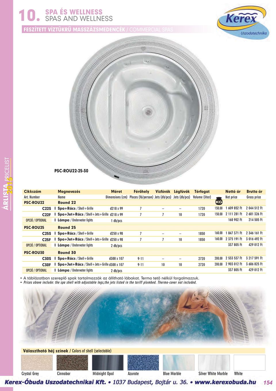 00 1 609 852 Ft 2 044 512 Ft Spa+Jet+Rács / Shell+Jets+Grille d218 x 99 7 7 10 1720 150.