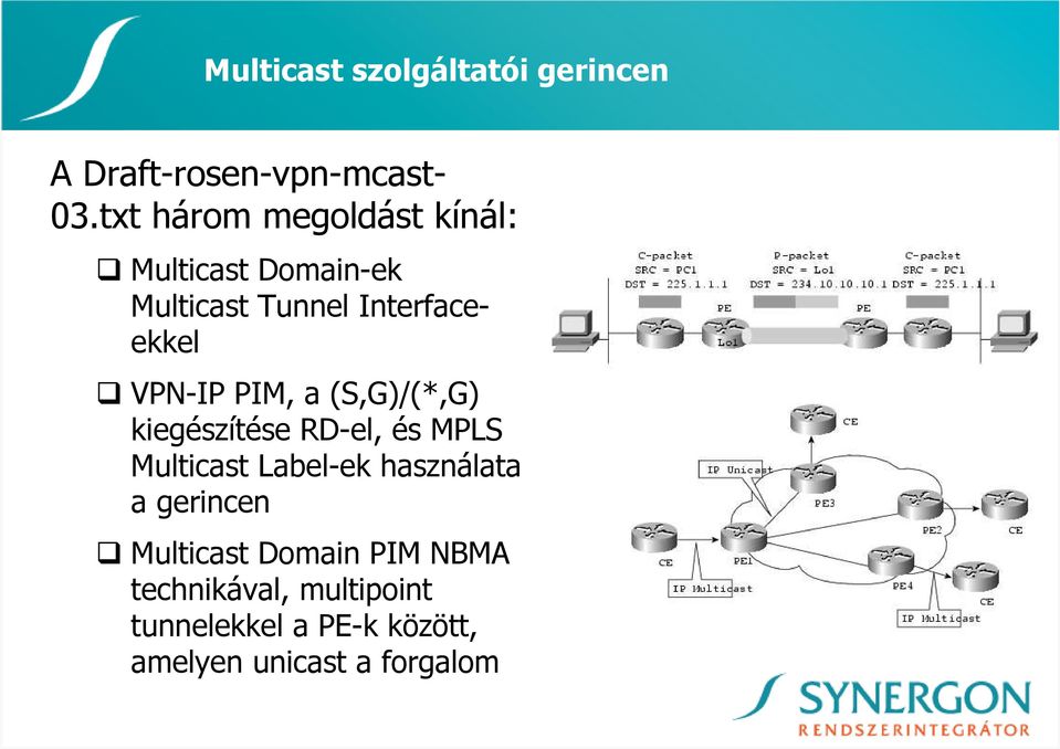 VPN-IP PIM, a (S,G)/(*,G) kiegészítése RD-el, és MPLS Multicast Label-ek használata