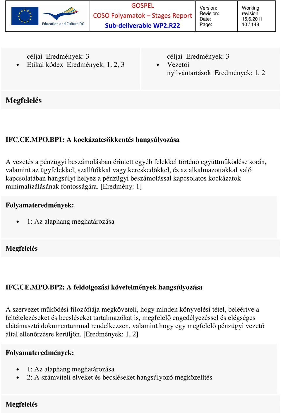 alkalmazottakkal való kapcsolatában hangsúlyt helyez a pénzügyi beszámolással kapcsolatos kockázatok minimalizálásának fontosságára. [Eredmény: 1] 1: Az alaphang meghatározása IFC.CE.MPO.