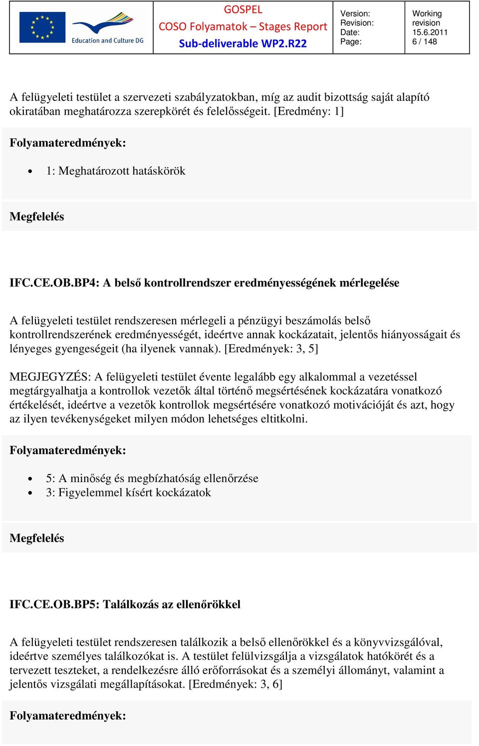 BP4: A belső kontrollrendszer eredményességének mérlegelése A felügyeleti testület rendszeresen mérlegeli a pénzügyi beszámolás belső kontrollrendszerének eredményességét, ideértve annak kockázatait,