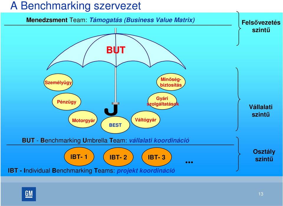 Gyári szolgáltatások Vállalati szintű BUT - Benchmarking Umbrella Team: vállalati