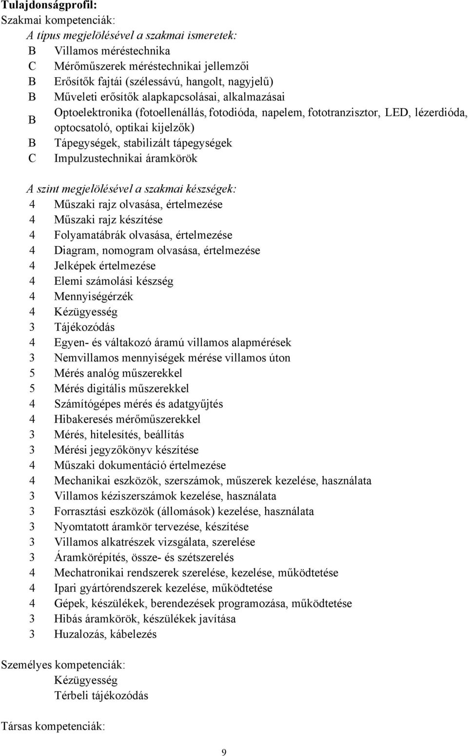 tápegységek C Impulzustechnikai áramkörök A szint megjelölésével a szakmai készségek: 4 Műszaki rajz olvasása, értelmezése 4 Műszaki rajz készítése 4 Folyamatábrák olvasása, értelmezése 4 Diagram,