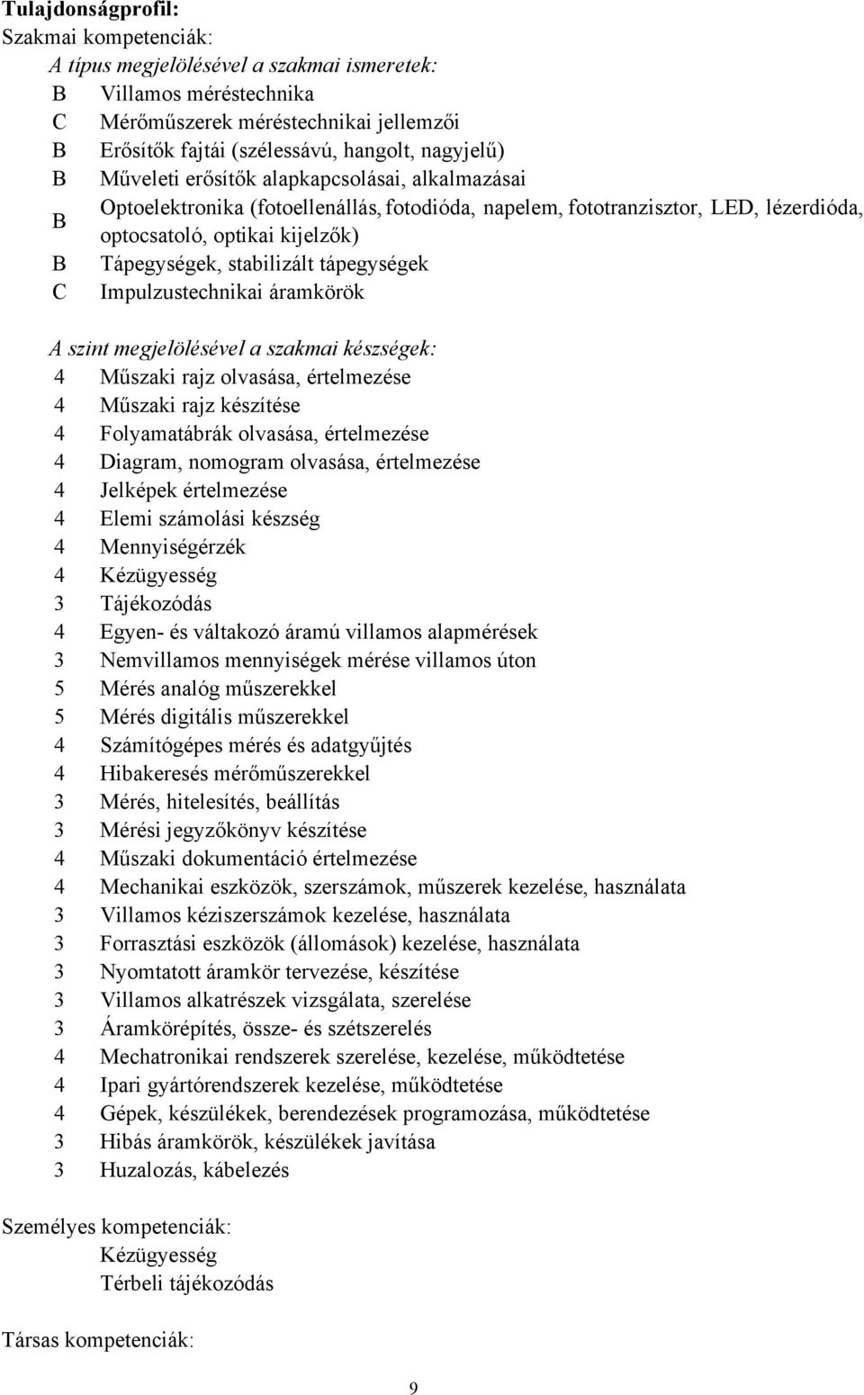 tápegységek C Impulzustechnikai áramkörök A szint megjelölésével a szakmai készségek: 4 Műszaki rajz olvasása, értelmezése 4 Műszaki rajz készítése 4 Folyamatábrák olvasása, értelmezése 4 Diagram,