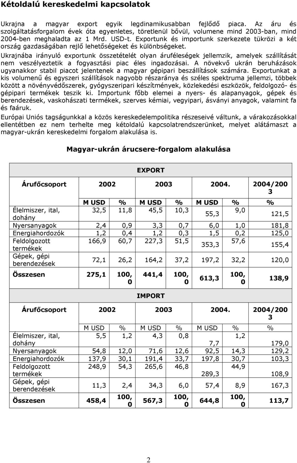 Exportunk és importunk szerkezete tükrözi a két ország gazdaságában rejlő lehetőségeket és különbségeket.