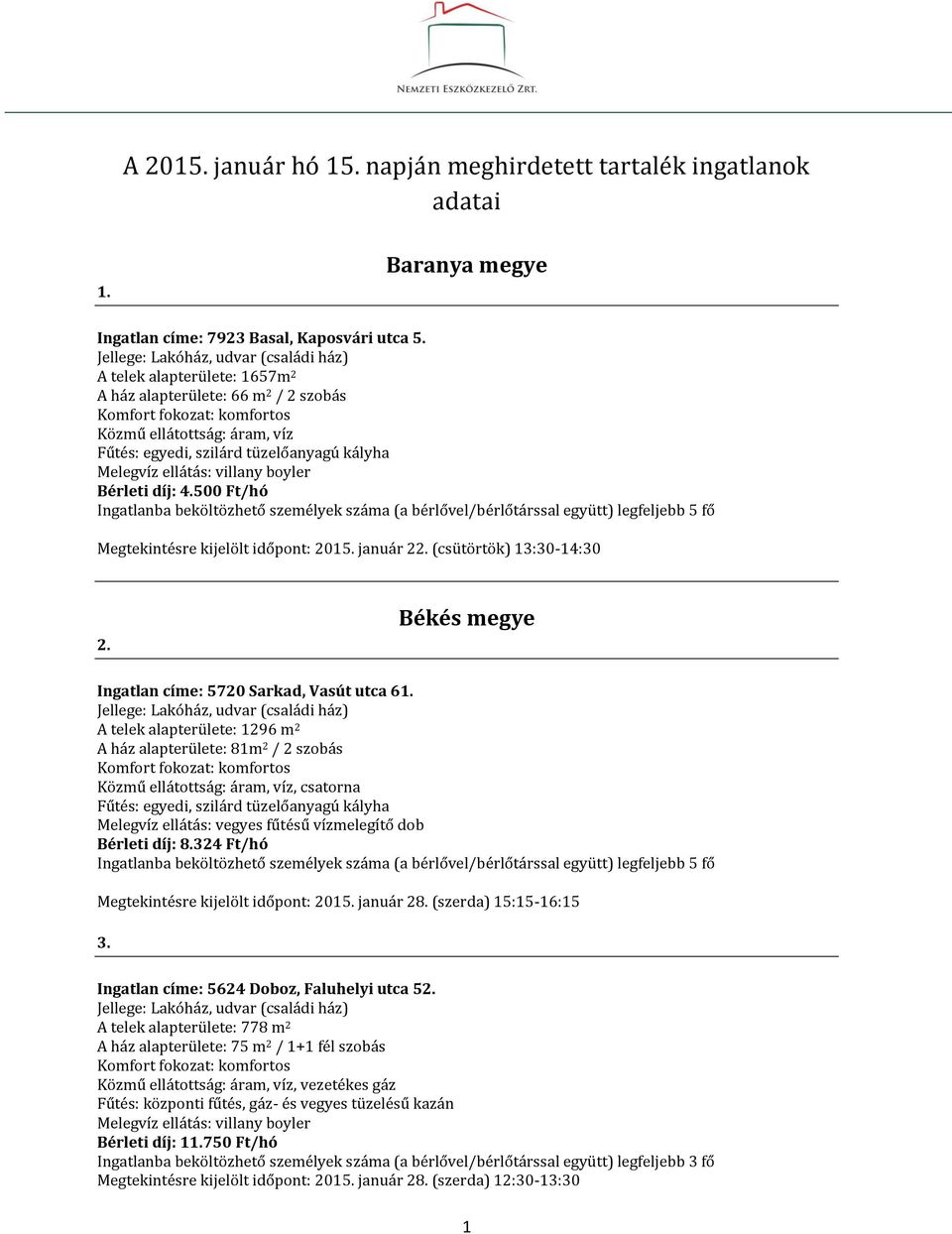 500 Ft/hó Megtekintésre kijelölt időpont: 2015. január 22. (csütörtök) 13:30-14:30 2. Békés megye Ingatlan címe: 5720 Sarkad, Vasút utca 61.