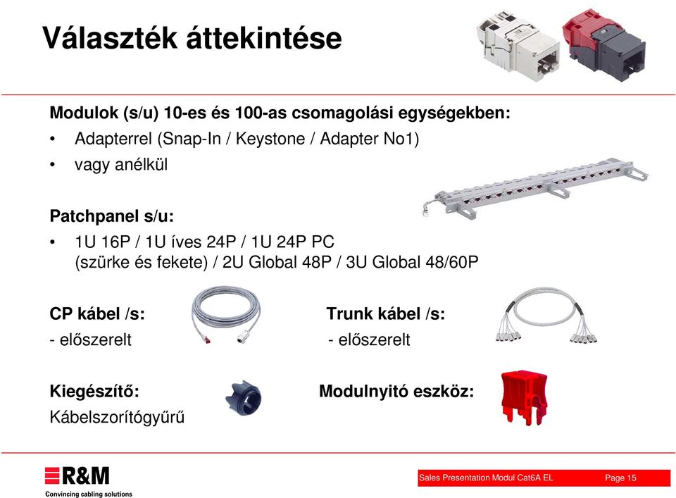 1U 24P PC (szürke és fekete) / 2U Global 48P / 3U Global 48/60P CP kábel /s: Trunk