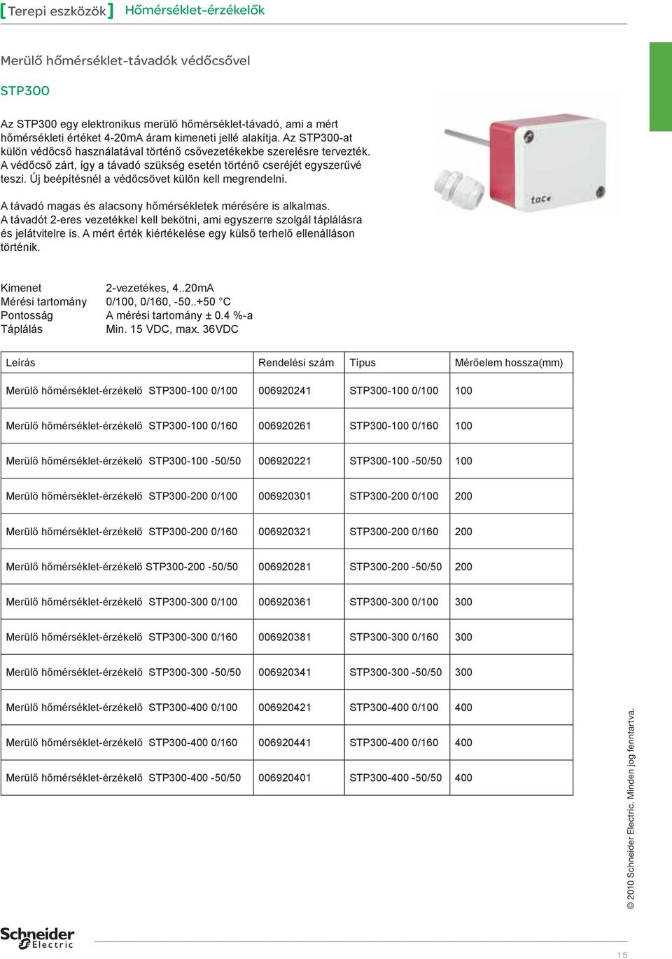 Új beépítésnél a védőcsövet külön kell megrendelni. A távadó magas és alacsony hőmérsékletek mérésére is alkalmas.