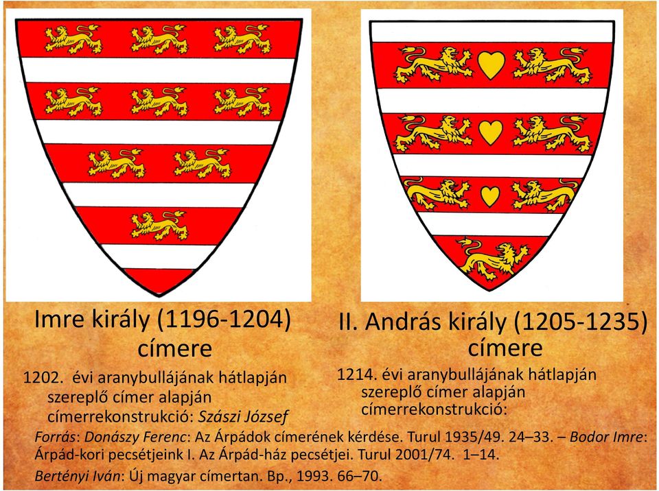 évi aranybullájának hátlapján szereplő címer alapján címerrekonstrukció: címerrekonstrukció: Szászi József