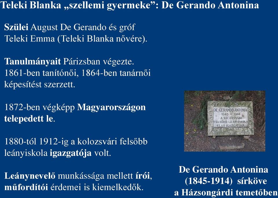 1872-ben végképp Magyarországon telepedett le. 1880-tól 1912-ig a kolozsvári felsőbb leányiskola igazgatója volt.