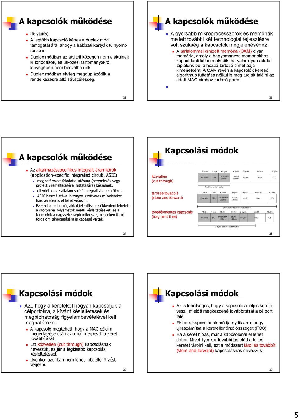 A kapcsolók működése A gyorsabb mikroprocesszorok és memóriák mellett további két technológiai fejlesztésre volt szükség a kapcsolók megjelenéséhez.