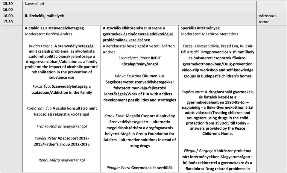 drogprevencióban/addiction as a family problem: the impact of alcoholic parents rehabilitation in the prevention of substance use Fórizs Éva: Szenvedélybetegség a családban/addiction in the Family