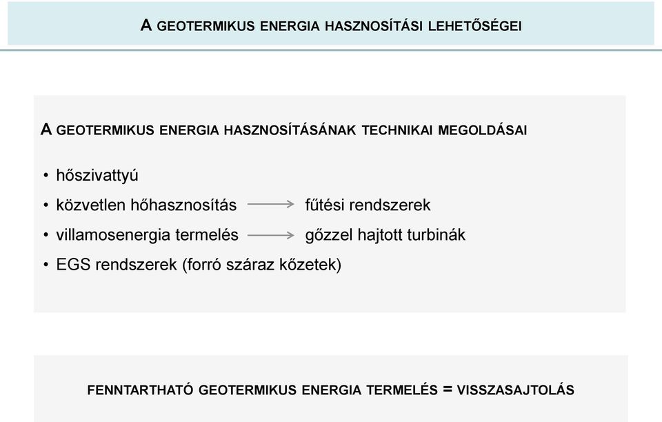 fűtési rendszerek villamosenergia termelés gőzzel hajtott turbinák EGS