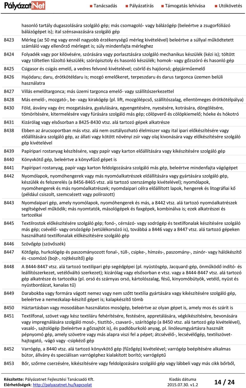 szolgáló mechanikus készülék (kézi is); töltött vagy töltetlen tűzoltó készülék; szórópisztoly és hasonló készülék; homok- vagy gőzszóró és hasonló gép 8425 Csigasor és csigás emelő, a vedres felvonó