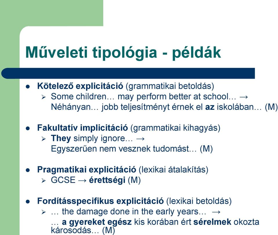 perform better at school Néhányan jobb teljesítményt érnek el az iskolában (M) Fakultatív implicitáció (grammatikai