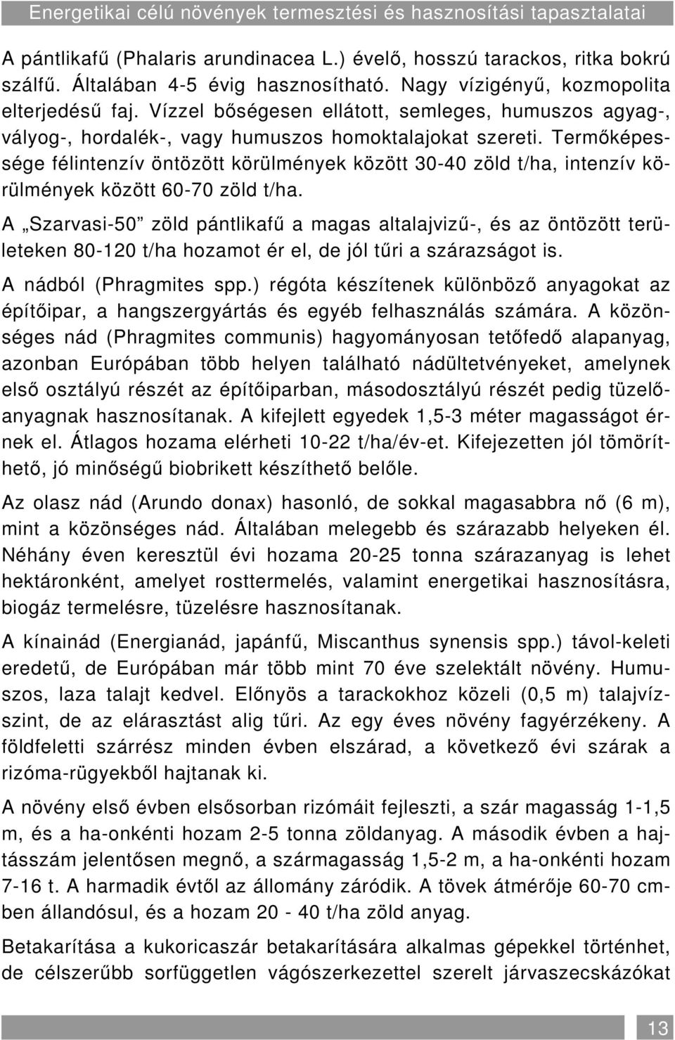 Termıképessége félintenzív öntözött körülmények között 30-40 zöld t/ha, intenzív körülmények között 60-70 zöld t/ha.