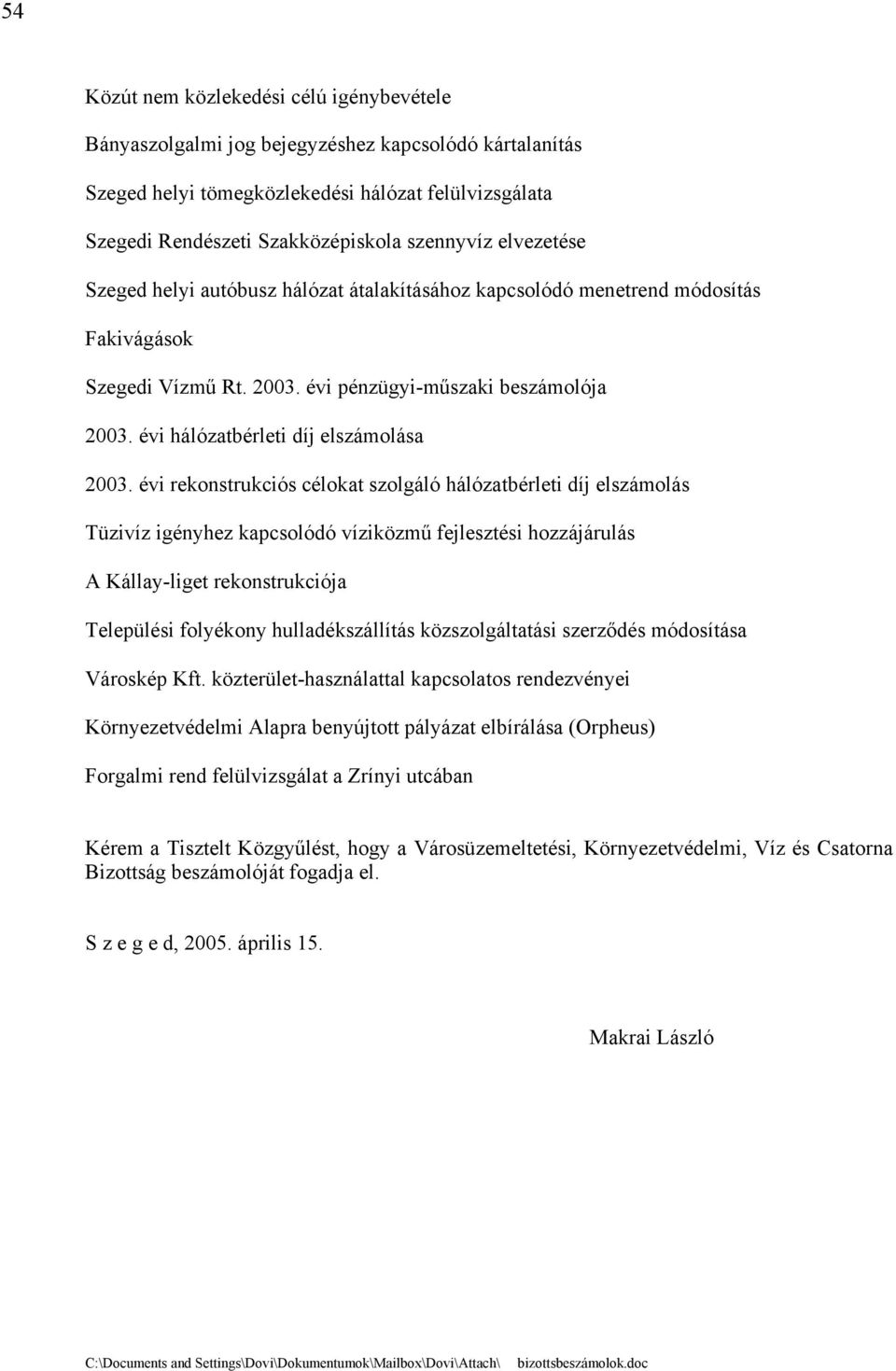 évi hálózatbérleti díj elszámolása 2003.