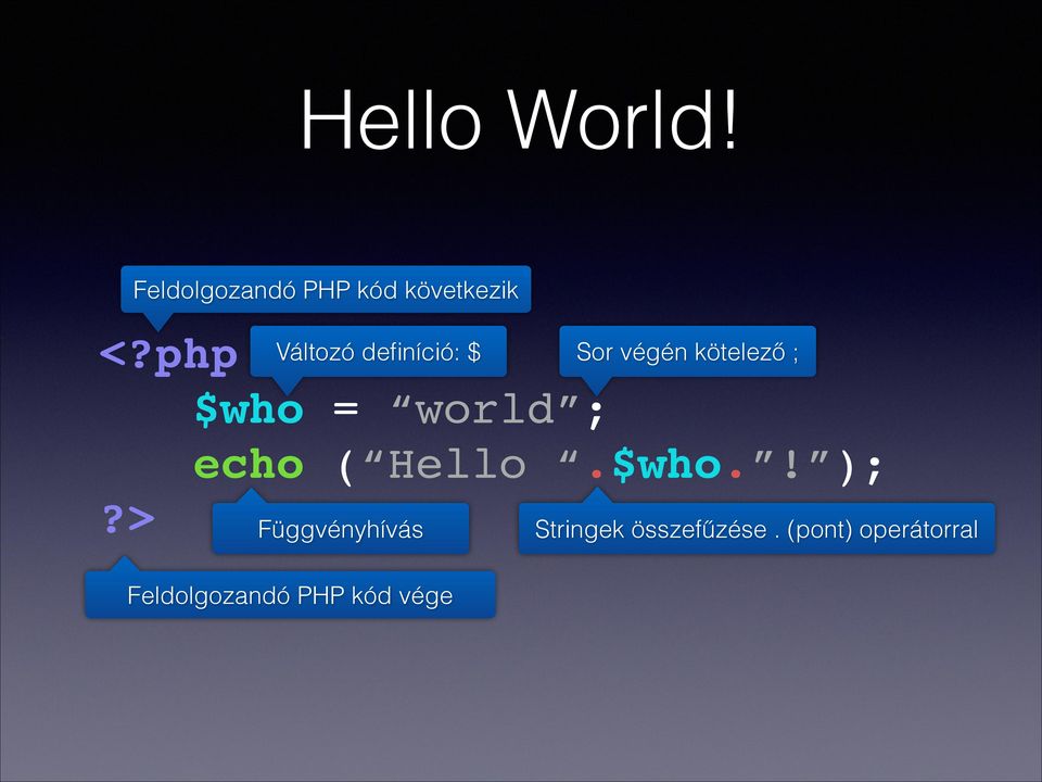 !$who = world ;!!!echo ( Hello.$who.! );!