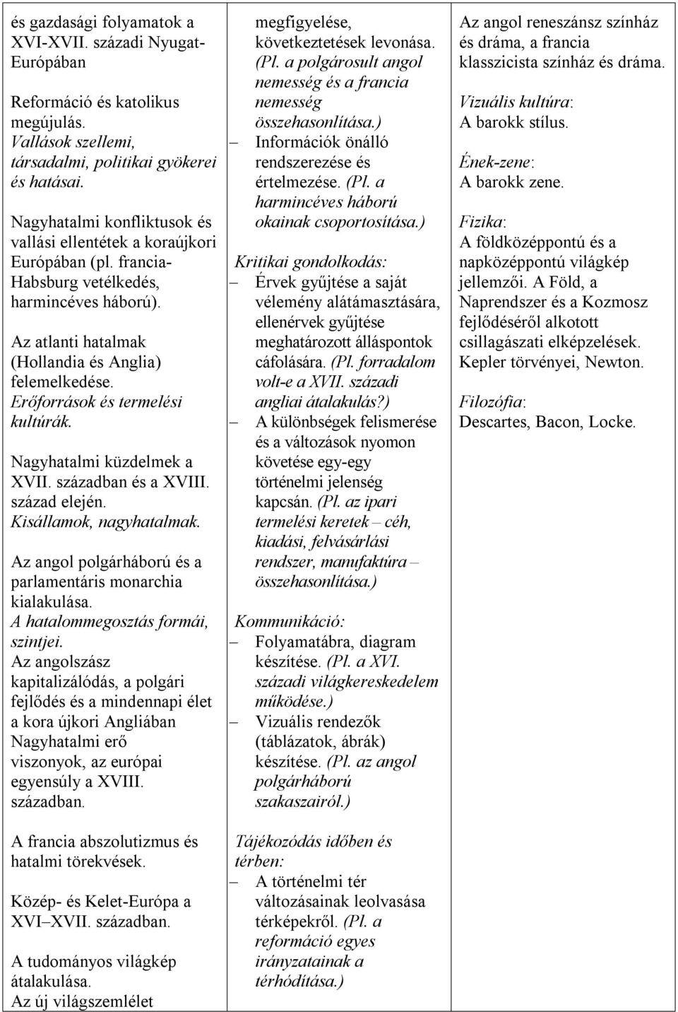 Erőforrások és termelési kultúrák. Nagyhatalmi küzdelmek a XVII. században és a XVIII. század elején. Kisállamok, nagyhatalmak. Az angol polgárháború és a parlamentáris monarchia kialakulása.