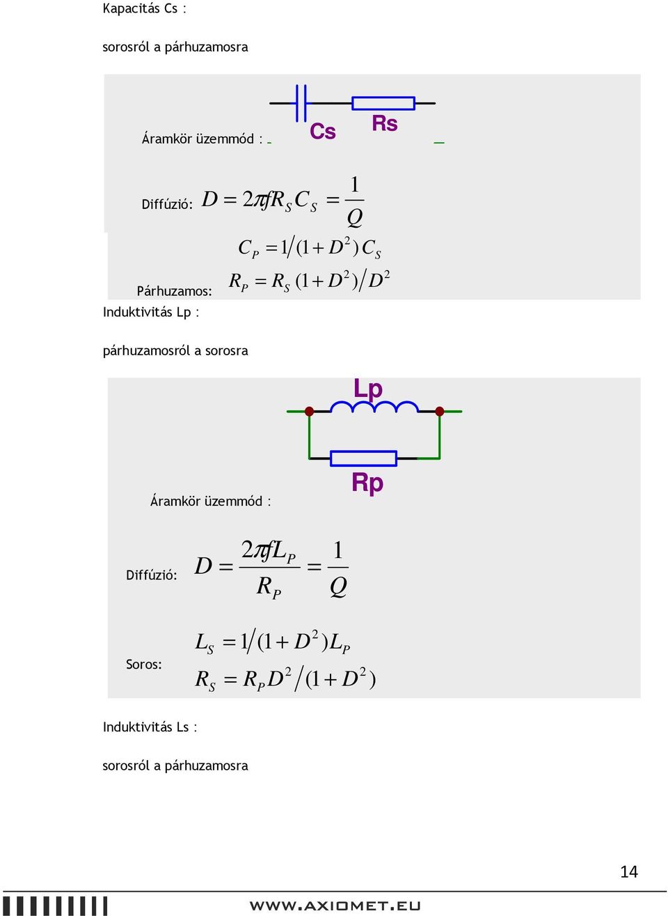 ) D párhuzamosról a sorosra Lp Áramkör üzemmód: Rp Diffúzió: fl D = π R P = P 1