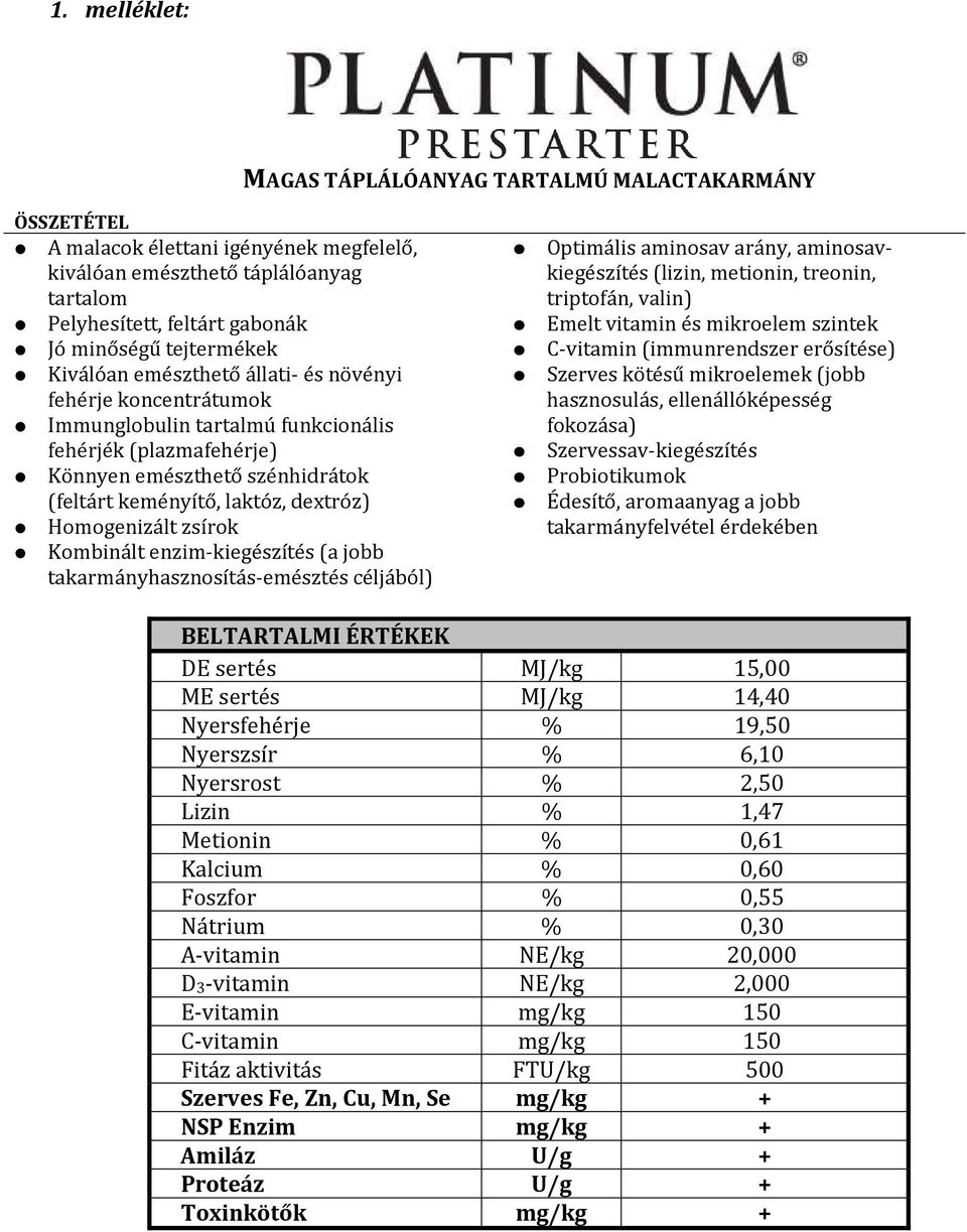 dextróz) Homogenizált zsírok Kombinált enzim-kiegészítés (a jobb takarmányhasznosítás-emésztés céljából) Optimális aminosav arány, aminosavkiegészítés (lizin, metionin, treonin, triptofán, valin)