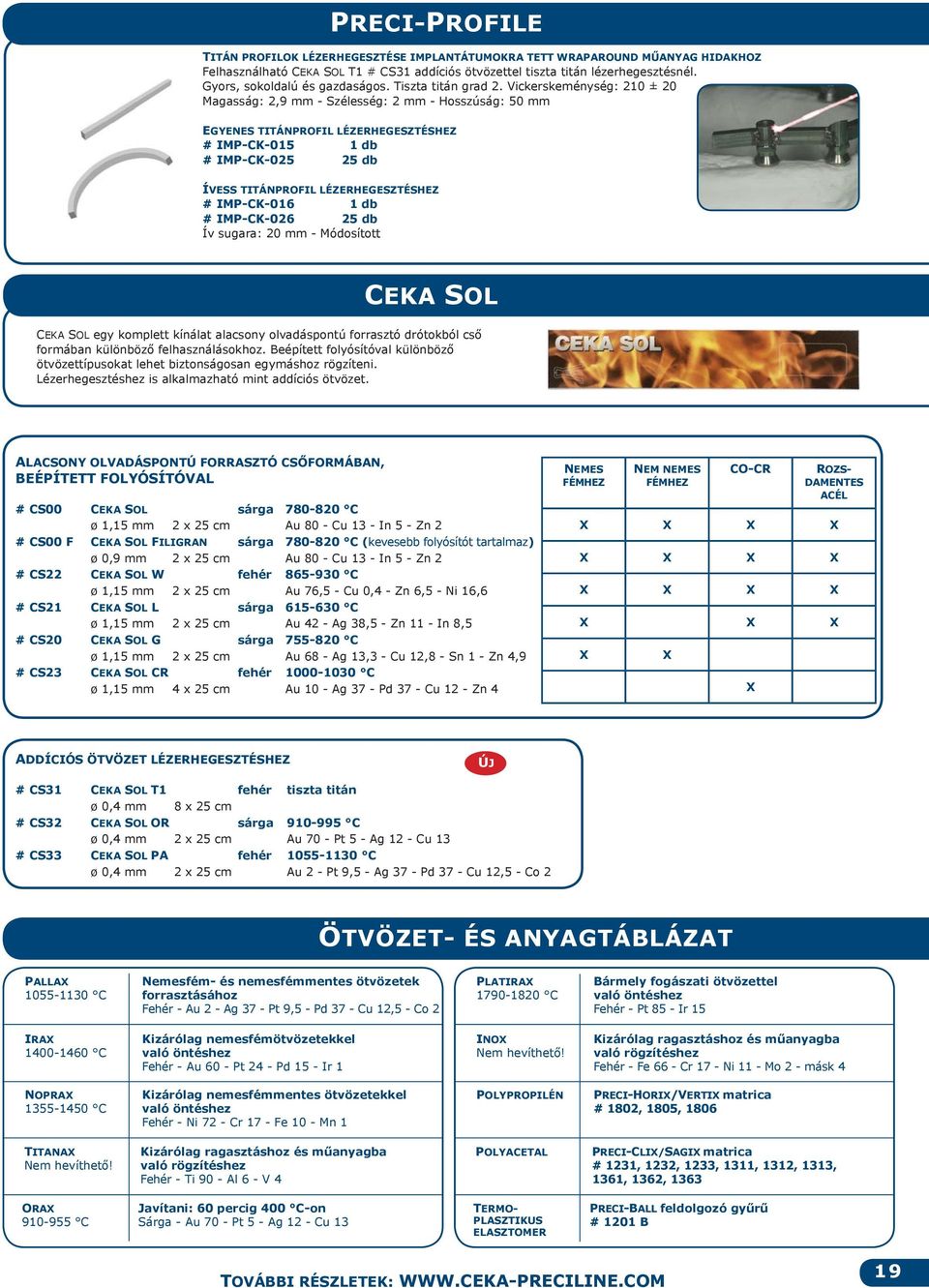 Vickerskeménység: 210 ± 20 Magasság: 2,9 mm - Szélesség: 2 mm - Hosszúság: 0 mm EGYENES TITÁNPROFIL LÉZERHEGESZTÉSHEZ # IMP-CK-01 1 db # IMP-CK-02 2 db ÍVESS TITÁNPROFIL LÉZERHEGESZTÉSHEZ # IMP-CK-01