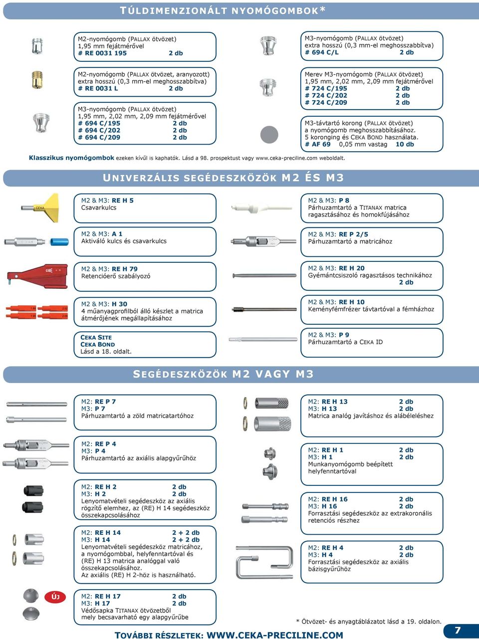 db Merev M3-nyomógomb (PALLAX ötvözet) 1,9 mm, 2,02 mm, 2,09 mm fejátmérővel # 724 C/19 2 db # 724 C/202 2 db # 724 C/209 2 db M3-távtartó korong (PALLAX ötvözet) a nyomógomb meghosszabbításához.