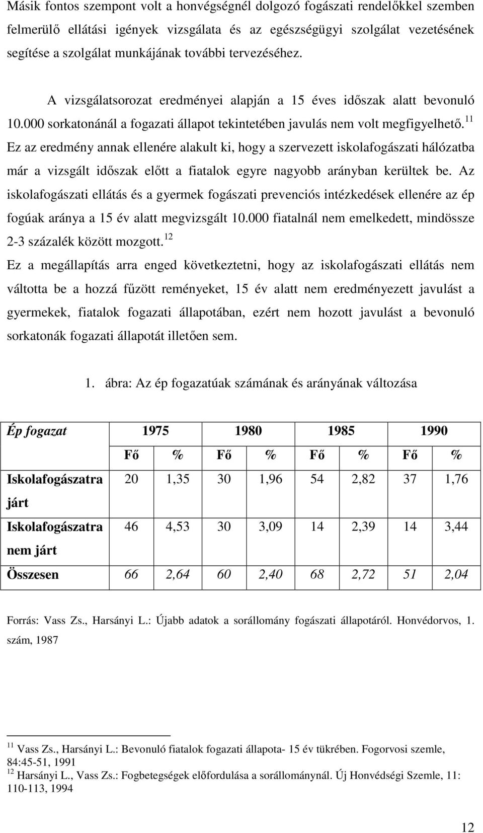 11 Ez az eredmény annak ellenére alakult ki, hogy a szervezett iskolafogászati hálózatba már a vizsgált idıszak elıtt a fiatalok egyre nagyobb arányban kerültek be.