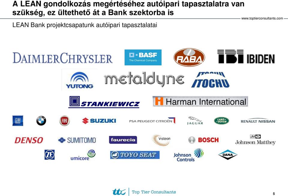 ültethető át a Bank szektorba is LEAN