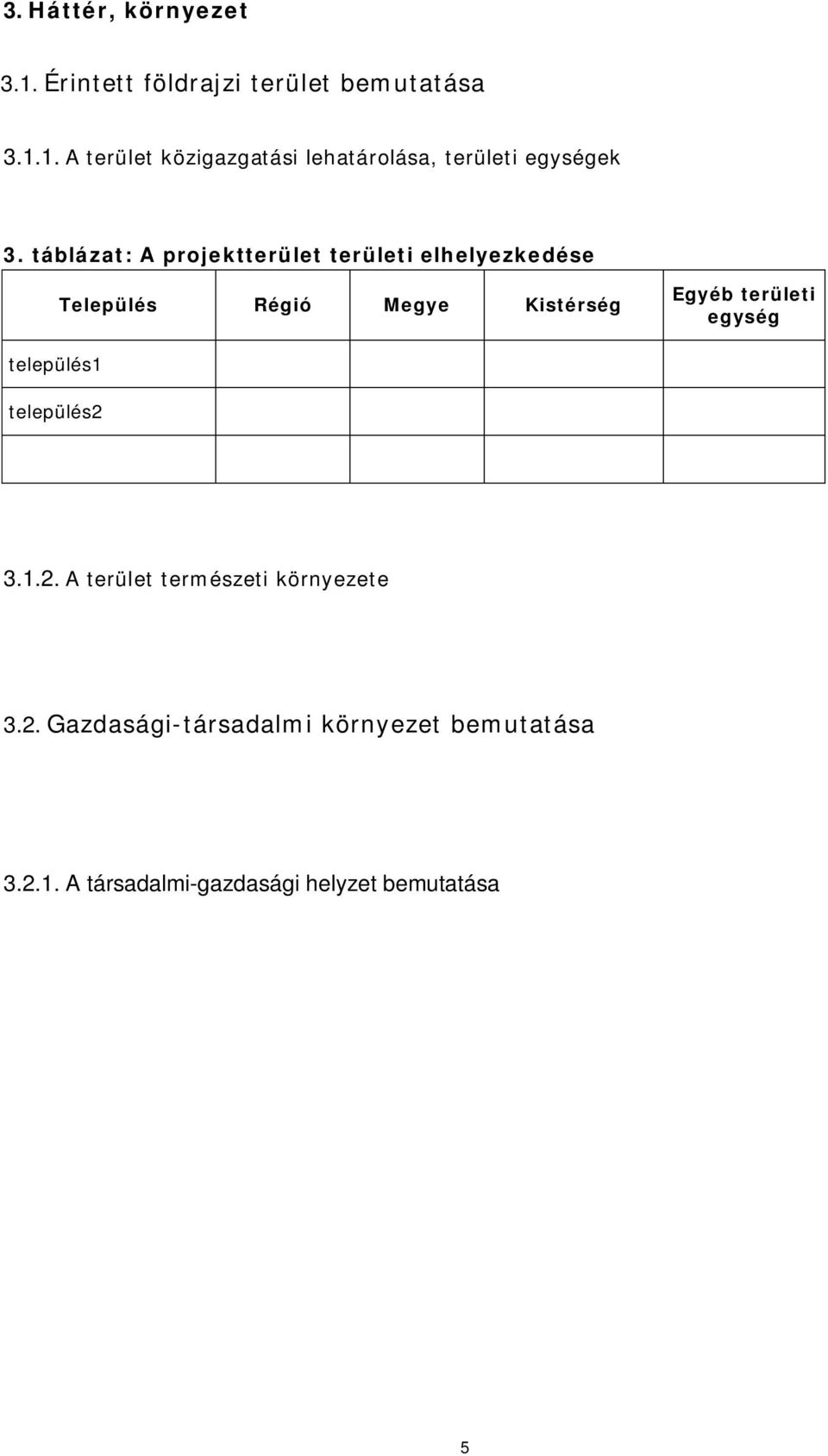 egység település1 település2 3.1.2. A terület természeti környezete 3.2. Gazdasági-társadalmi környezet bemutatása 3.