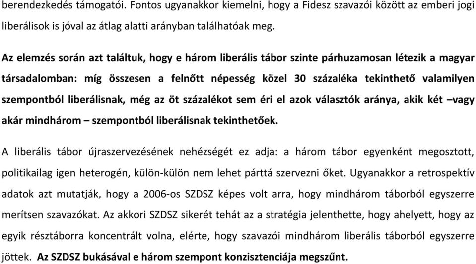 liberálisnak, még az öt százalékot sem éri el azok választók aránya, akik két vagy akár mindhárom szempontból liberálisnak tekinthetőek.