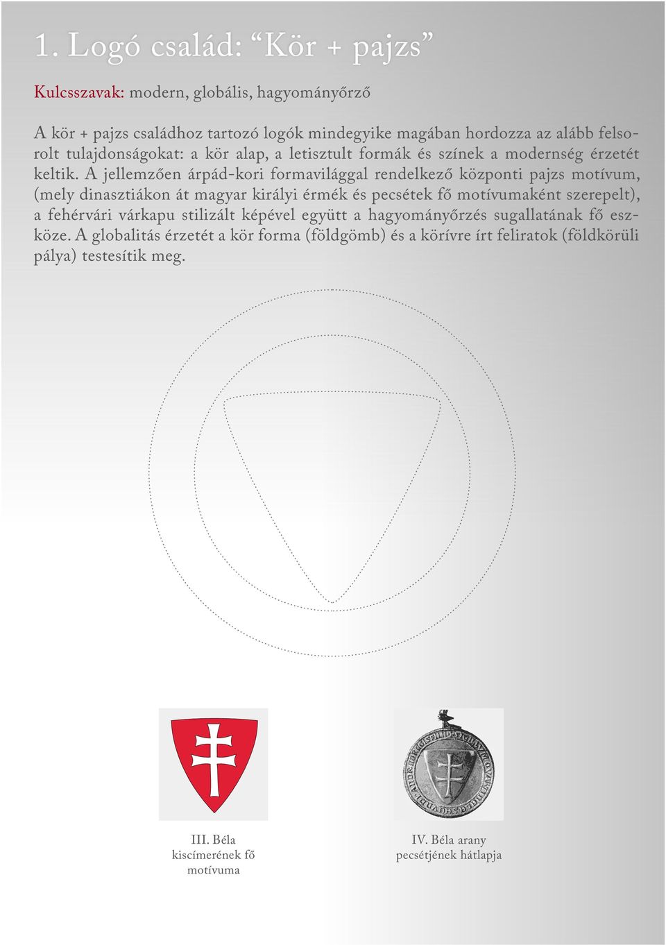 A jellemzően árpád-kori formavilággal rendelkező központi pajzs motívum, (mely dinasztiákon át magyar királyi érmék és pecsétek fő motívumaként szerepelt), a
