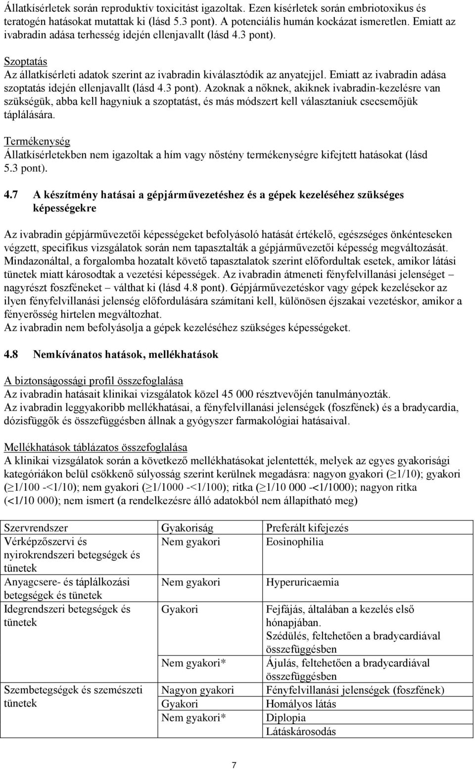 Emiatt az ivabradin adása szoptatás idején ellenjavallt (lásd 4.3 pont).