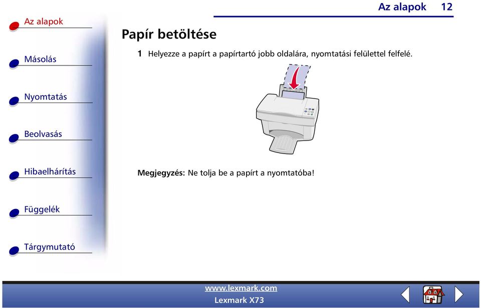 oldalára, nyomtatási felülettel