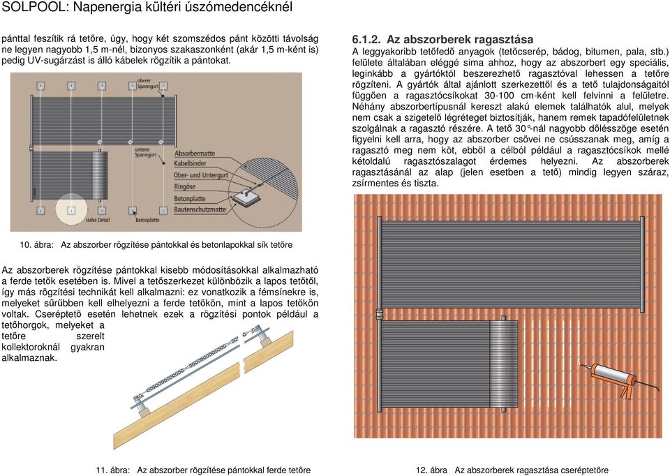 ) felülete általában eléggé sima ahhoz, hogy az abszorbert egy speciális, leginkább a gyártóktól beszerezhető ragasztóval lehessen a tetőre rögzíteni.