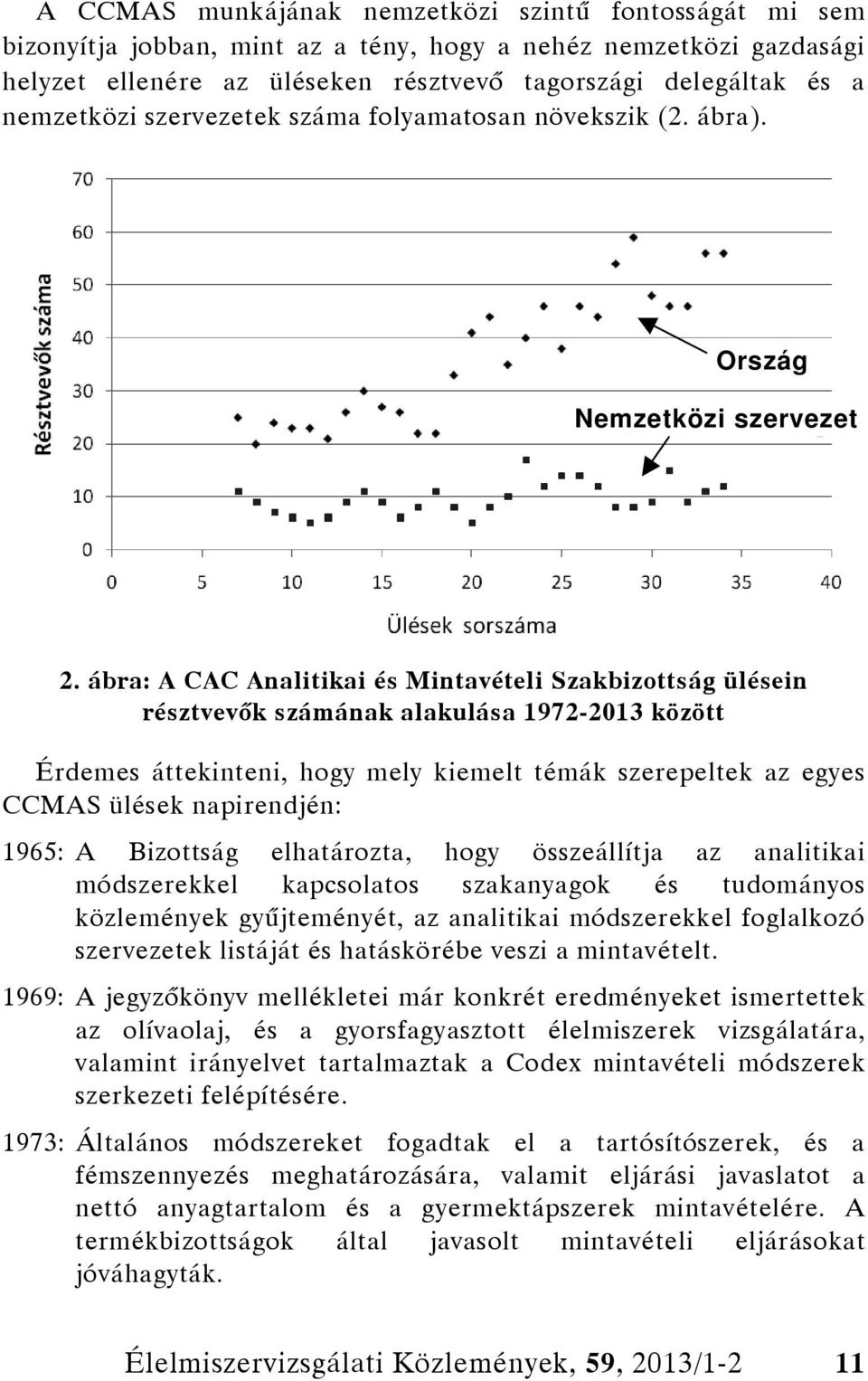 ábra: A CAC Analitikai és Mintavételi Szakbizottság ülésein résztvevők számának alakulása 1972-2013 között Érdemes áttekinteni, hogy mely kiemelt témák szerepeltek az egyes CCMAS ülések napirendjén: