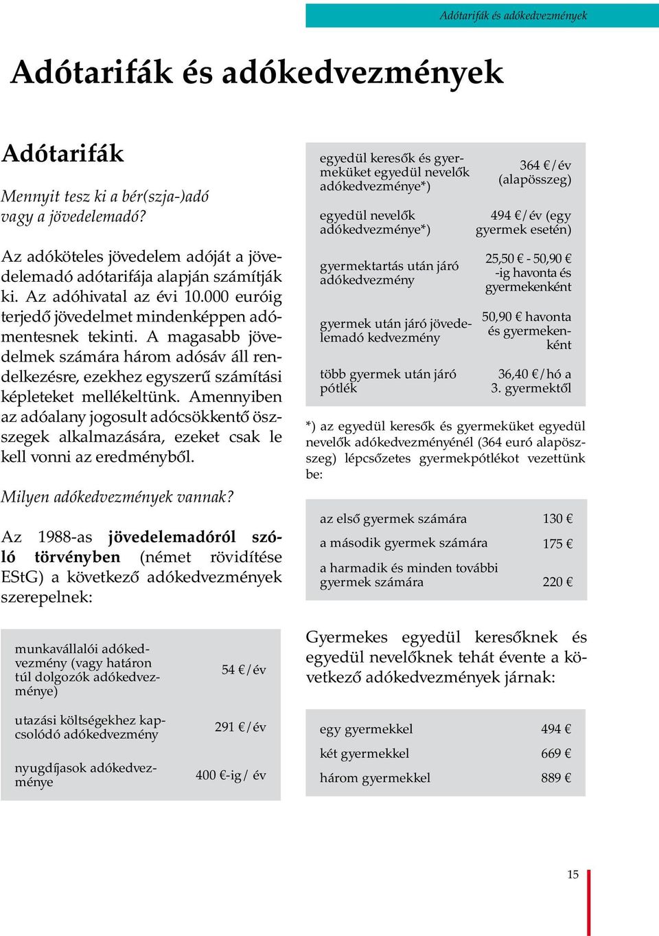 A magasabb jövedelmek számára három adósáv áll rendelkezésre, ezekhez egyszerű számítási képleteket mellékeltünk.