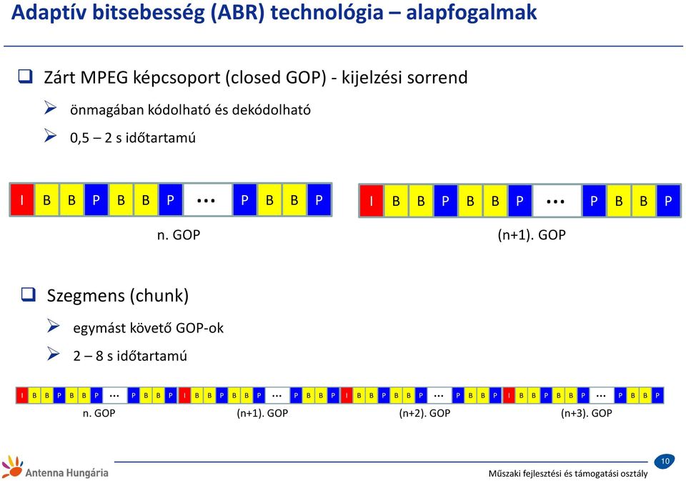 B P n. GOP (n+1). GOP Szegmens (chunk) egymást követő GOP-ok 2 8 s időtartamú I B B P B B P n.