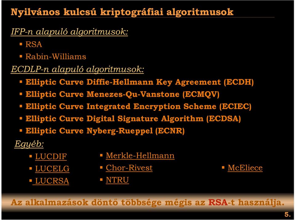 Elliptic Curve Integrated Encryption Scheme (ECIEC)! Elliptic Curve Digital Signature Algorithm (ECDSA)!