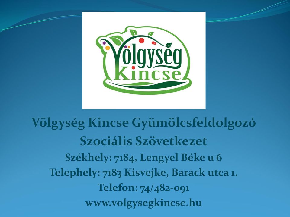 Lengyel Béke u 6 Telephely: 7183 Kisvejke,
