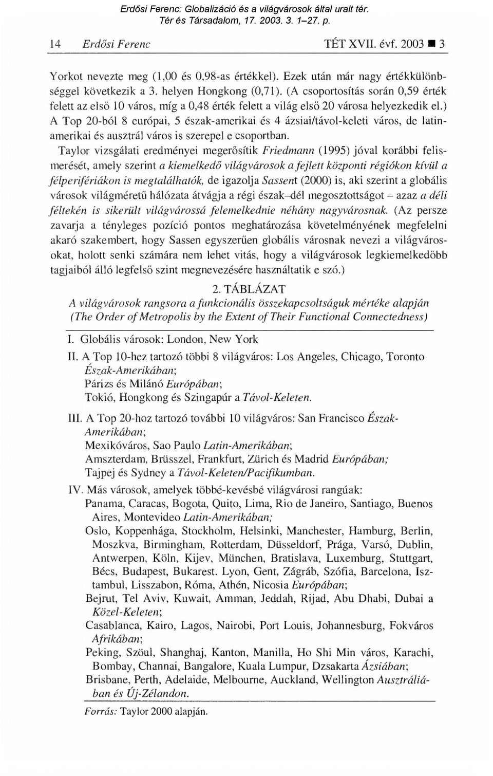 ) A Top 20-ból 8 európai, 5 észak-amerikai és 4 ázsiai/távol-keleti város, de latinamerikai és ausztrál város is szerepel e csoportban.