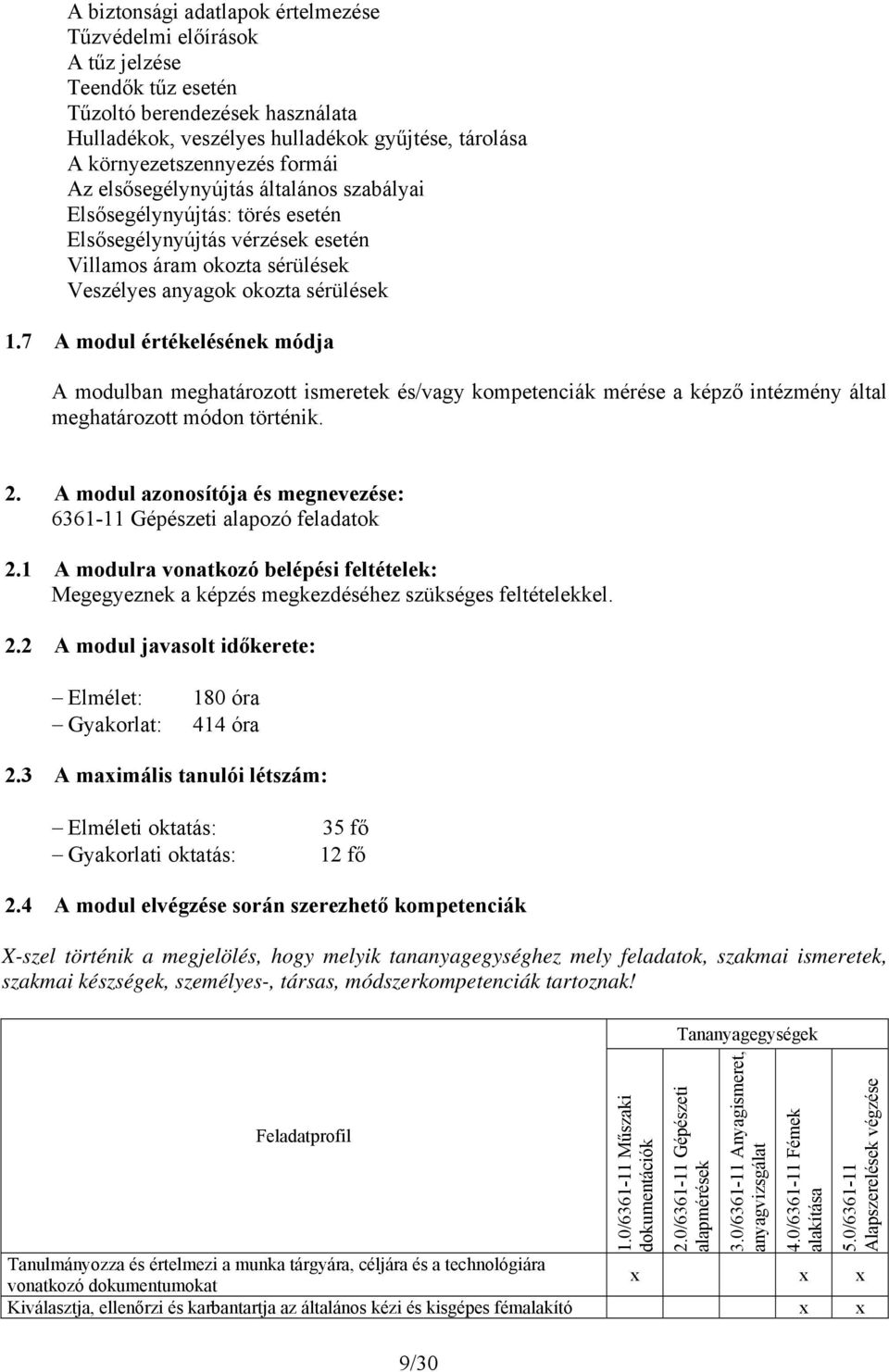 7 A modul értékelésének módja A modulban meghatározott ismeretek és/vagy kompetenciák mérése a képző intézmény által meghatározott módon történik. 2.