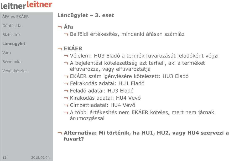 HU3 Eladó Felrakodás adatai: HU1 Eladó Feladó adatai: HU3 Eladó Kirakodás adatai: HU4 Vevő Címzett adatai: HU4 Vevő A többi