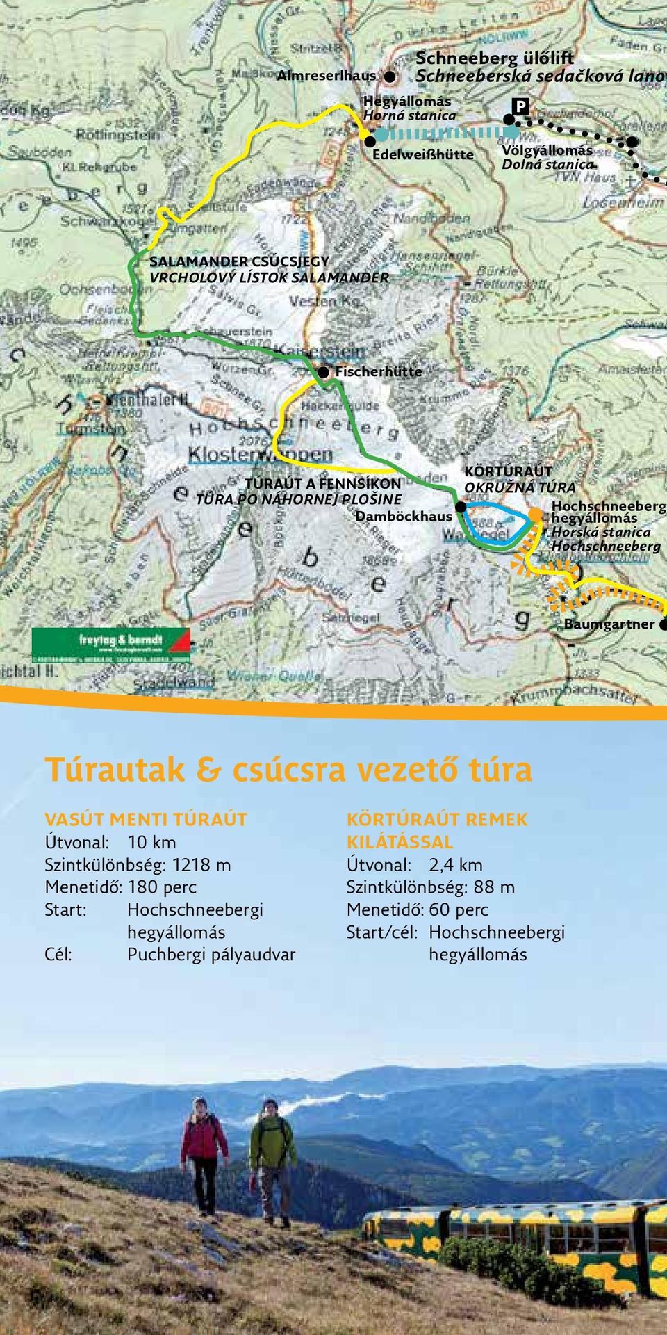 stanica Hochschneeberg Baumgartner Túrautak & csúcsra vezető túra VASÚT MENTI TÚRAÚT Útvonal: 10 km Szintkülönbség: 1218 m Menetidő: 180 perc Start: