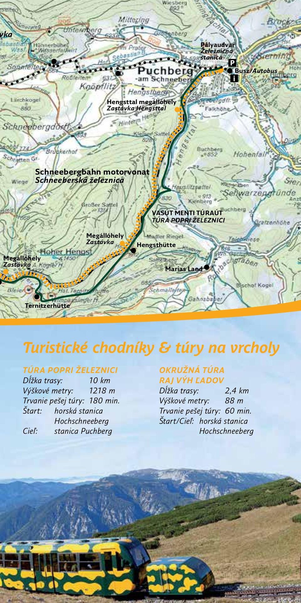 vrcholy TÚRA POPRI ŽELEZNICI Dĺžka trasy: 10 km Výškové metry: 1218 m Trvanie pešej túry: 180 min.