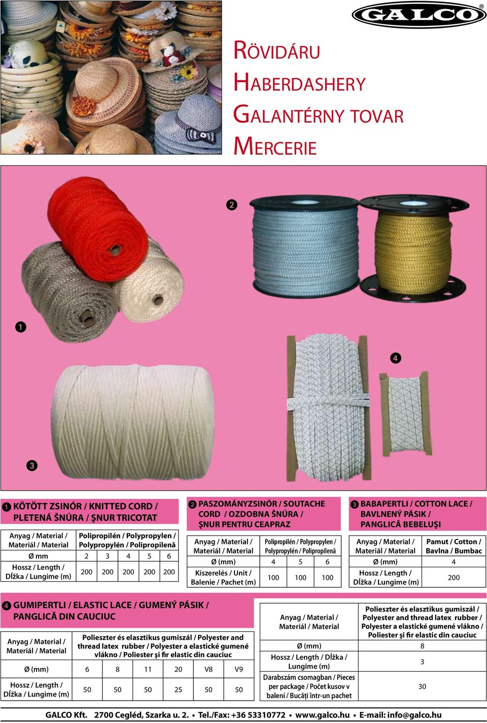 GUMENÝ PÁSIK / PANGLICĂ DIN CAUCIUC Polieszter és elasztikus gumiszál / Polyester and thread latex rubber / Polyester a elastické gumené vlákno / Poliester şi fir elastic din cauciuc Ø (mm) 6 8 11 20