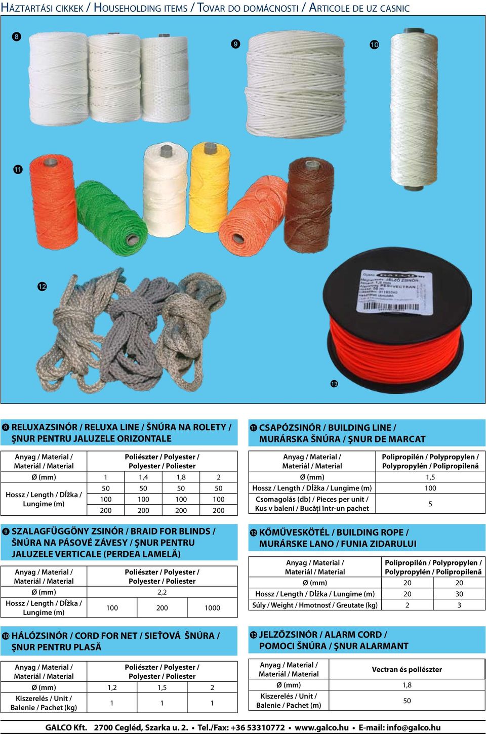 Polyester / Polyester / Poliester Ø (mm) 2,2 200 0 HÁLÓZSINÓR / CORD FOR NET / SIEŤOVÁ ŠNÚRA / ŞNUR PENTRU PLASĂ Poliészter / Polyester / Polyester / Poliester Ø (mm) 1,2 1,5 2 Balenie / Pachet (kg)