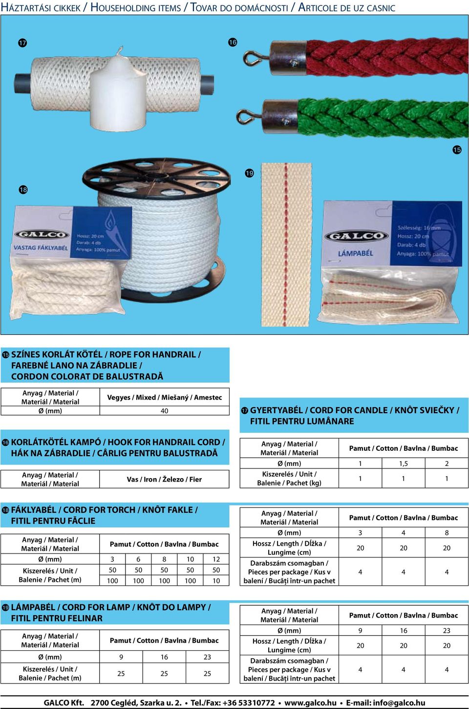 FITIL PENTRU LUMÂNARE Pamut / Cotton / Bavlna / Bumbac Ø (mm) 1 1,5 2 Balenie / Pachet (kg) 1 1 1 r FÁKLYABÉL / CORD FOR TORCH / KNÔT FAKLE / FITIL PENTRU FĂCLIE Pamut / Cotton / Bavlna / Bumbac Ø