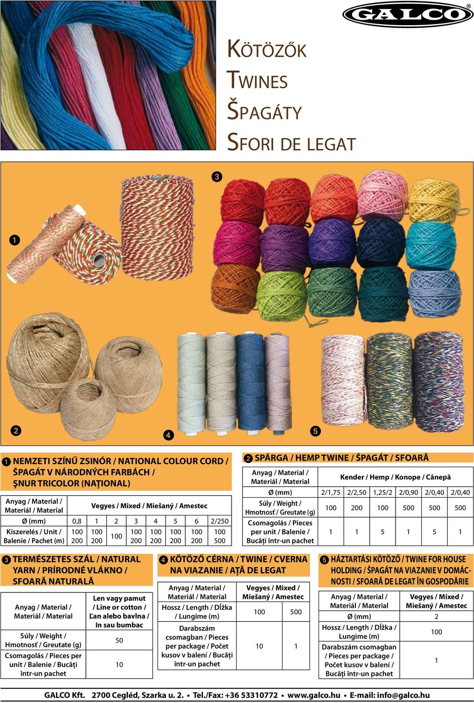 Hmotnosť / Greutate (g) 200 500 500 500 Csomagolás / Pieces per unit / Balenie / Bucăţi într-un pachet 1 1 5 1 5 1 TERMÉSZETES SZÁL / NATURAL YARN / PRÍRODNÉ VLÁKNO / SFOARĂ NATURALĂ Súly / Weight /